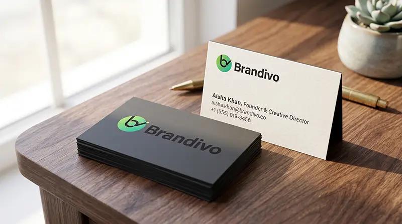 AI-generated brand logo mockup on a business card